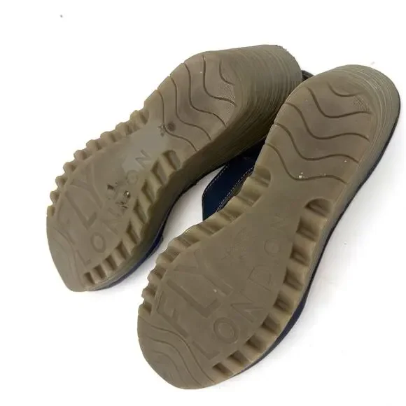 Fly London Blue Leather Yanca Wedge Sandals Heels Size 41 / 10-10.5 - Picture 7 of 7